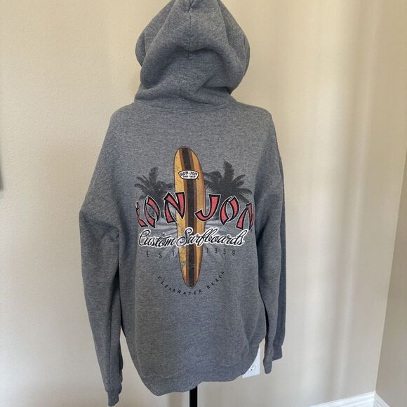 Ron Jon Surf Shop Hoodie Beach Sweatshirt Custom Surfboards Small Gray Pull Over - Picture 1 of 4